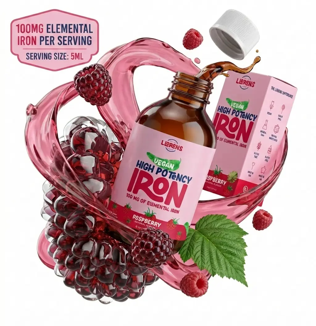 Iron Supplement Liquid Iron High Potency Iron for Women & Adults by Llorens - 100mg Polysaccharide Iron Complex Iron Supplements for Anemia and Iron Deficiency, (Raspberry, 6 oz)
