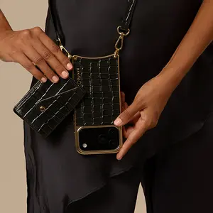 Remi Magnet Wallet Crossbody Phone Case - Black Croc/Gold