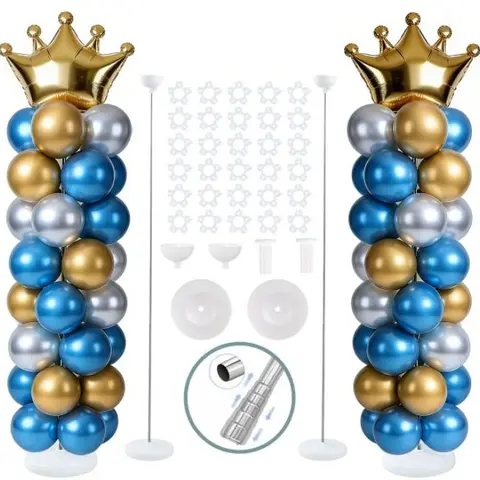 Balloon Column Stand Kit Sets of 2, 7 Feet Height Adjustable Balloon Tower Pillar with Reusable Metal Telescopic Design for Birthday, Wedding, Baby Shower, Graduation Party Decoration