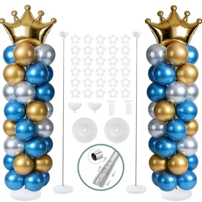 Balloon Column Stand Kit Sets of 2, 7 Feet Height Adjustable Balloon Tower Pillar with Reusable Metal Telescopic Design for Birthday, Wedding, Baby Shower, Graduation Party Decoration