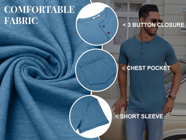 COOFANDY Men's Casual Henley Shirts Short Sleeve Pocket T-Shirts Lightweight Button Henley Pullover Basic Tees