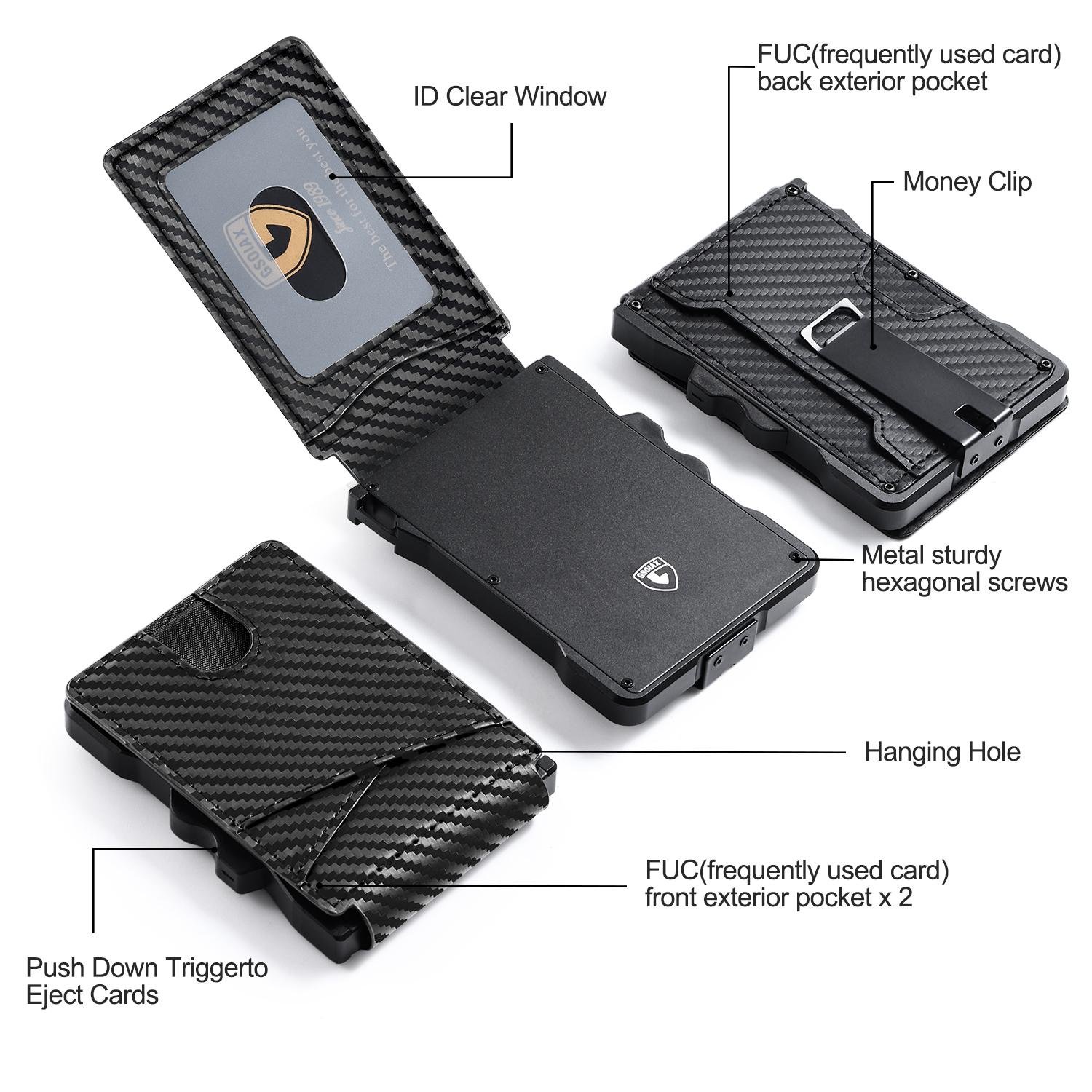 GSOIAX Men's Minimalist Bifold Wallet with RFID Blocking - Pop-Up Quick Access Card Holder, Holds 12 Cards and Cash, Carbon Fiber Material - Perfect Gift