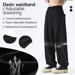 Men’s casual straight-leg jogger pants with side stripes, drawstring design, comfortable lightweight fabric, relaxed fit, straight-leg summer sports pants, wear-resistant and lightweight, men’s fashionable straight-leg cargo pants