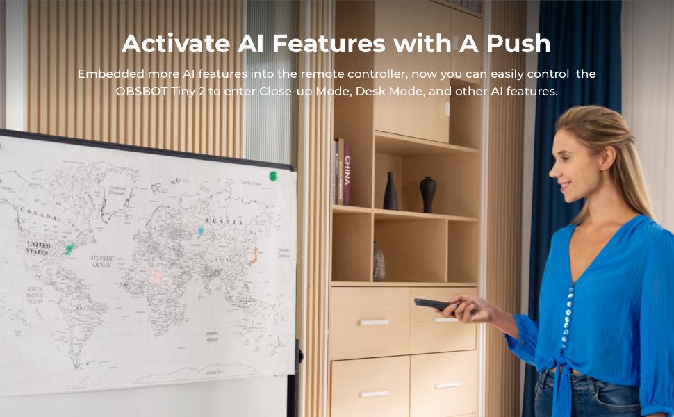 OBSBOT Tiny 2 Remote Control, Smart Remote for Tiny 2/Tiny 4K/1080P Webcam, Wireless Connection via USB Receiver, Combination of Remote Control and Presentation Clicker Accessories