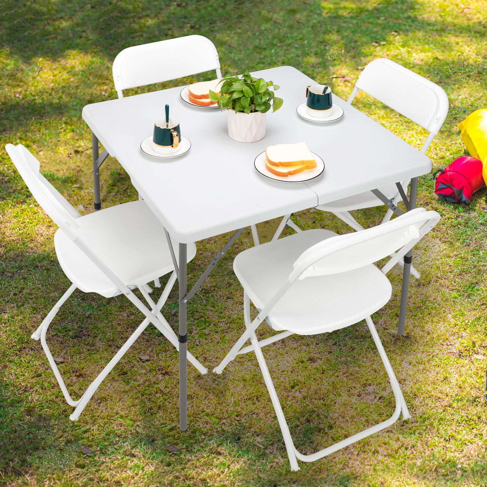 34" Fold in Half Square Table, Bi-Folding Commercial Table, Portable Plastic Dining Card Table for Kitchen or Outdoor Party Wedding Event, White