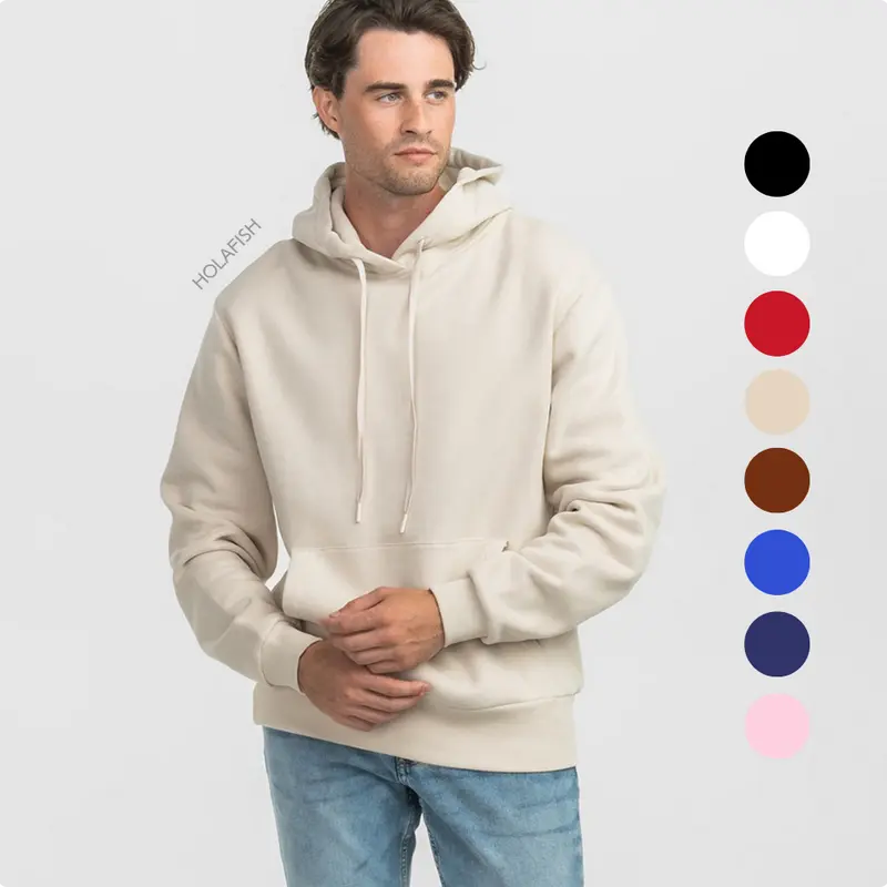 [S=5XL] Holafish Mens Hoodies Comfortable Fabric Long Sleeve Tops For Big Guys Loose Fit Hoodie with Pocket Casual Korean Minimalist Style Winter Medium Length Cozy Fabric coffee throw hoodie