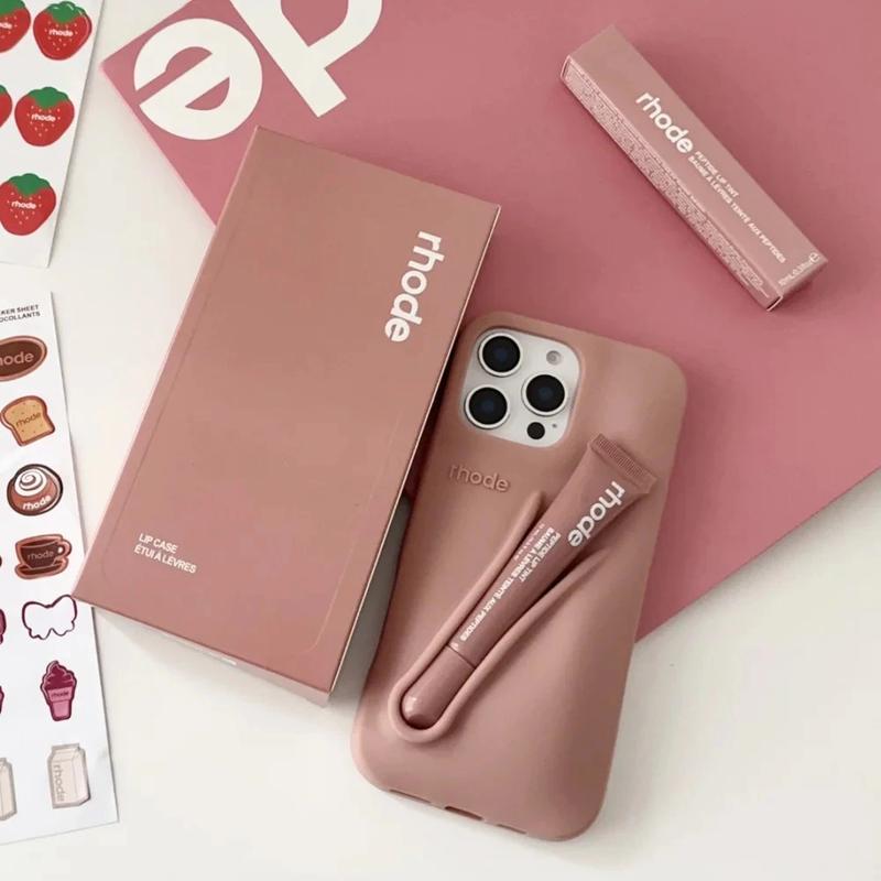 Rhode Fashion Silicone Phone Case with Lip Gloss Slot for iPhone 11-17 Pro Max - Soft Grip, Shock-Absorbing, Slim Design