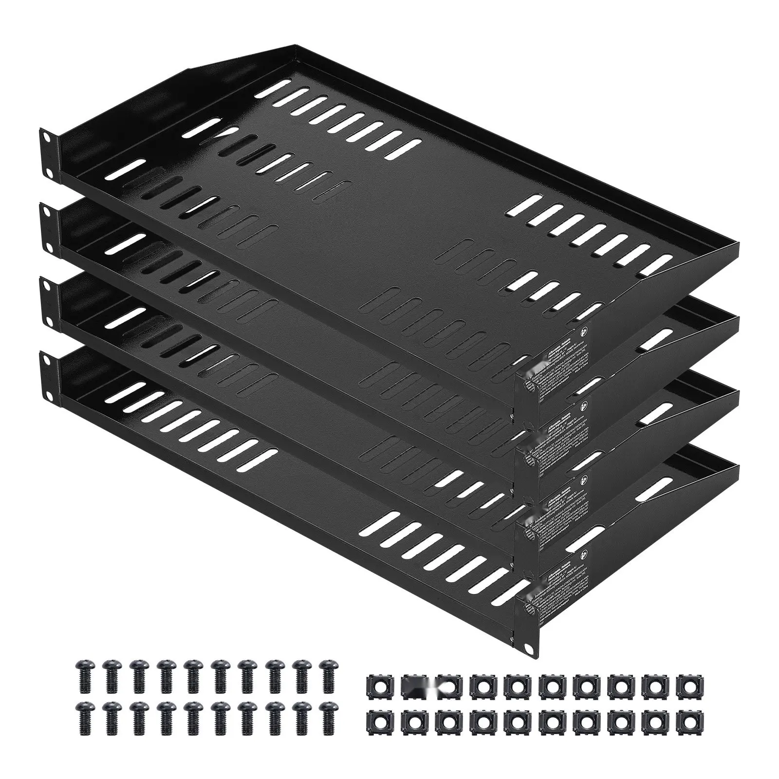 1U Server Rack Shelf, 4-Piece Set, 50 lb Max Load-Bearing, Vented Cantilever, Wall Mount or Rack Mount Shelf with Tray, 10-Inch Depth, Efficient Airflow for 19-Inch Cabinet Computer Network Equipment