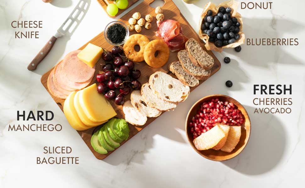 Astercook 4-Piece Bamboo Cutting Board Set with Holder - Food-Grade Charcuterie & Chopping Boards for Meat, Vegetables, Fruits - Durable, Eco-Friendly, 3 Sizes for Kitchen Use