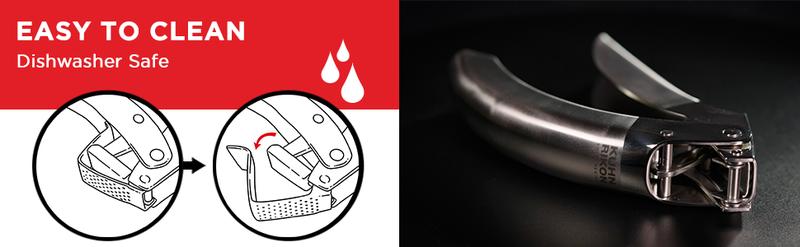 Kuhn Rikon Epicurean Garlic Press Stainless Steel 6.5 x 1 x 1.5 inches Silver Ergonomic Handles Bevelled Holes Dishwasher Safe Kitchen Utensil