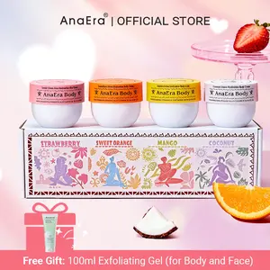 AnaEra Shimmer Body Cream - Fruit Scented, Smooth, Luminous Skin, Nourishing Hydrating Bodybutter | Nicotinamide, Vitamin B5 & Olive Oil (50ml×4) Body Care Moisturizer, Sequined Sparkle Set , Valentine's Day gift