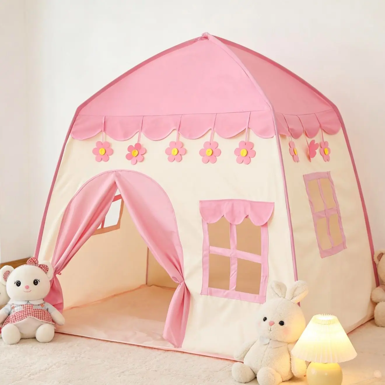 Pink Castle Playhouse for Kids - Mini Manor Teepee Style Tents & Tunnels, Kids Toys Ideal Toddler Gifts for 3+ Girls, Ready for Birthday Sleepovers, Indoor-Outdoor Play Room Furniture, Outdoor Play Equipment, Play House