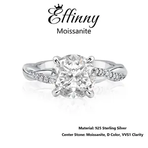 Effinny Excellent Round Cut 2.0 Carat  D Color VVS1 Twist Engagement Ring, Synthetic Moissanite 925 Sterling Silver Anniversary Ring for Women