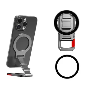 Flymile Magnetic Phone Mount Compatible With MagSafe Maglock Tripod Adapter Metal Carabiner Holder Desktop Stand with 1/4 Screw Hole for iPhone 17 16 15 14 13 12 Vlgo Video Live Streaming Accessories Portable Foldable