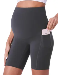 POSHDIVAH Women's Maternity Shorts Over The Belly Biker Yoga Active Pregnancy Workout Short Pants with Pockets 8" summer clothes