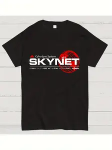 Terminator AI Slogan & Systems Logo T-Shirt - Heavyweight 200gsm 100% Cotton Cyberpunk Tech Shirt, Iconic Movie Merchandise for Themed Events, Casual Wear & Terminator Fans