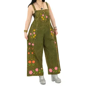 Karma Nepal Crafts Stonewashed Celestial Wide Leg Jumpsuit, Cotton Overalls, Boho Dungarees, Harem Jumpsuit, Bohemian All Season Jumpsuit, Whimsical Long Jumpsuit