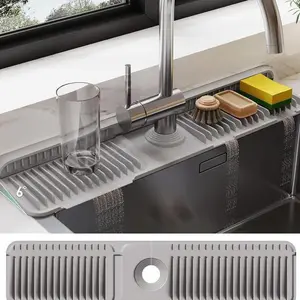 Kitchen Sink Faucet Splash Mat 24-Inch – Long Silicone Splash Guard and Draining Mat, Protect Countertop from Water, Easy to Clean, Durable Kitchen Faucet Mat, Gray & Black Options