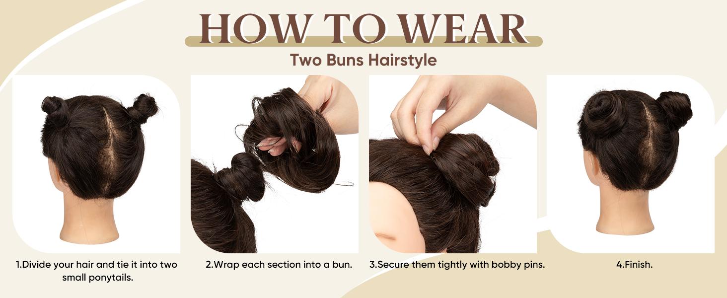 Twicebeauty 2PCS Chignon Donut Bun Hairpiece Synthetic Fiber Hair Buns Extension updo Easy to Wear for Fashionable Women Girls Daily Party Use
