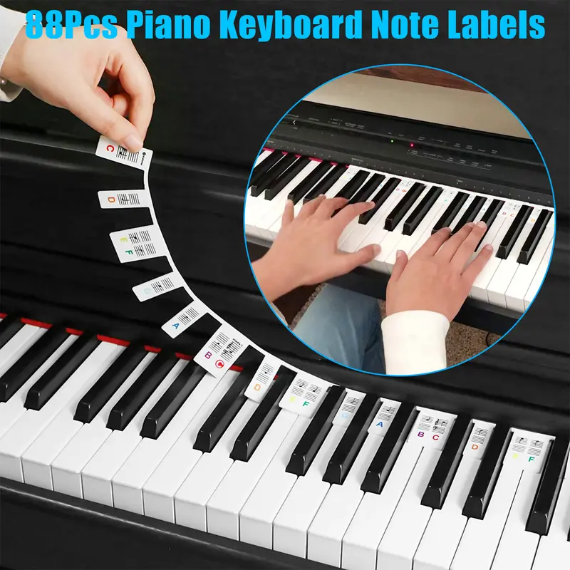 88-Key Piano Keyboard Note Labels - Waterproof Adhesive-Free Silicone Learning Accessory for Beginners, Full-Size Reusable Easy-to-Remove Guide That Includes Labels