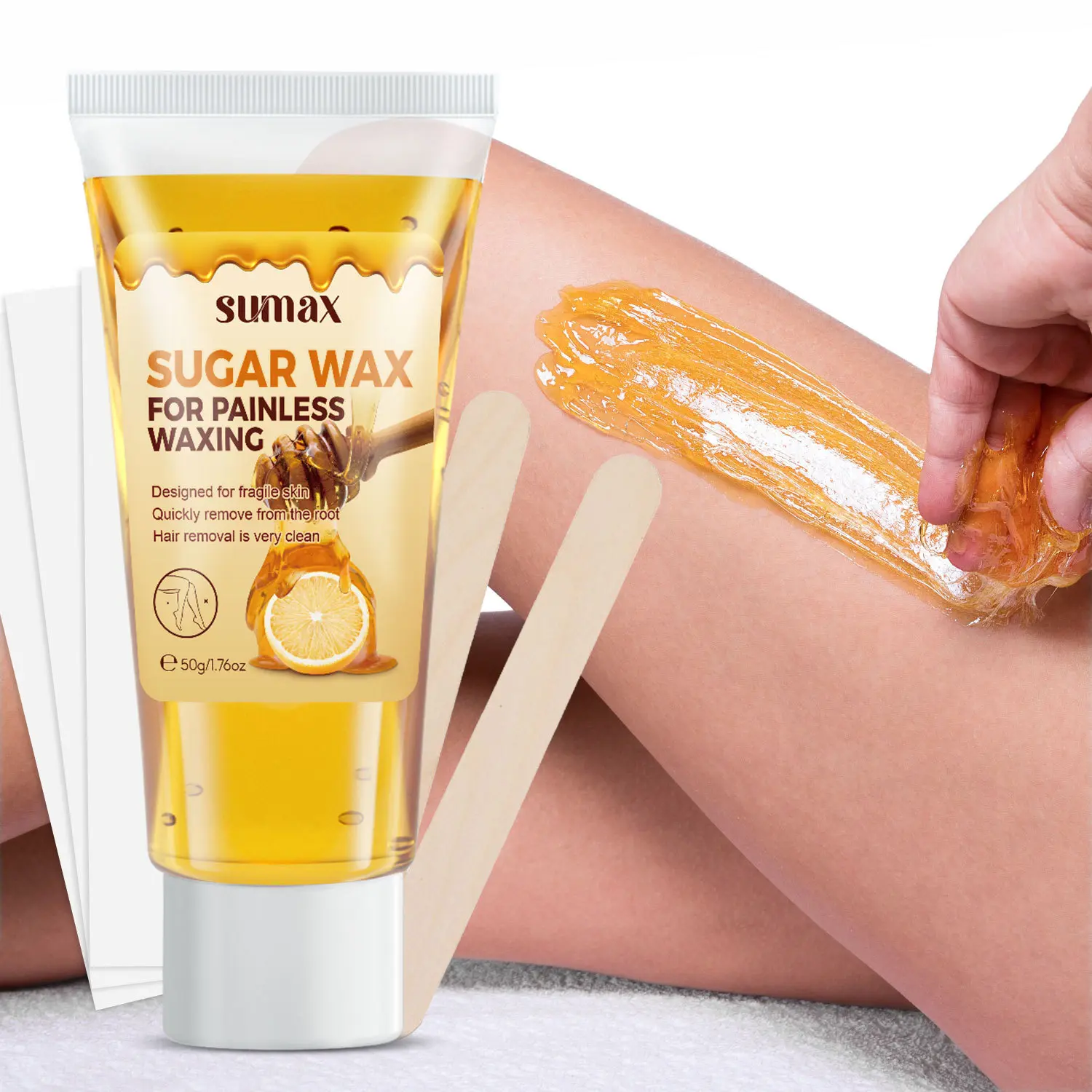 Hair removal wax 50g, 2 wooden sticks, 3 sheets of hair removal paper, whole body, legs, arms, underarms, body care, Home Waxing, suitable for summer products, Sugar Wax Waxing Set, Body Waxing Kit