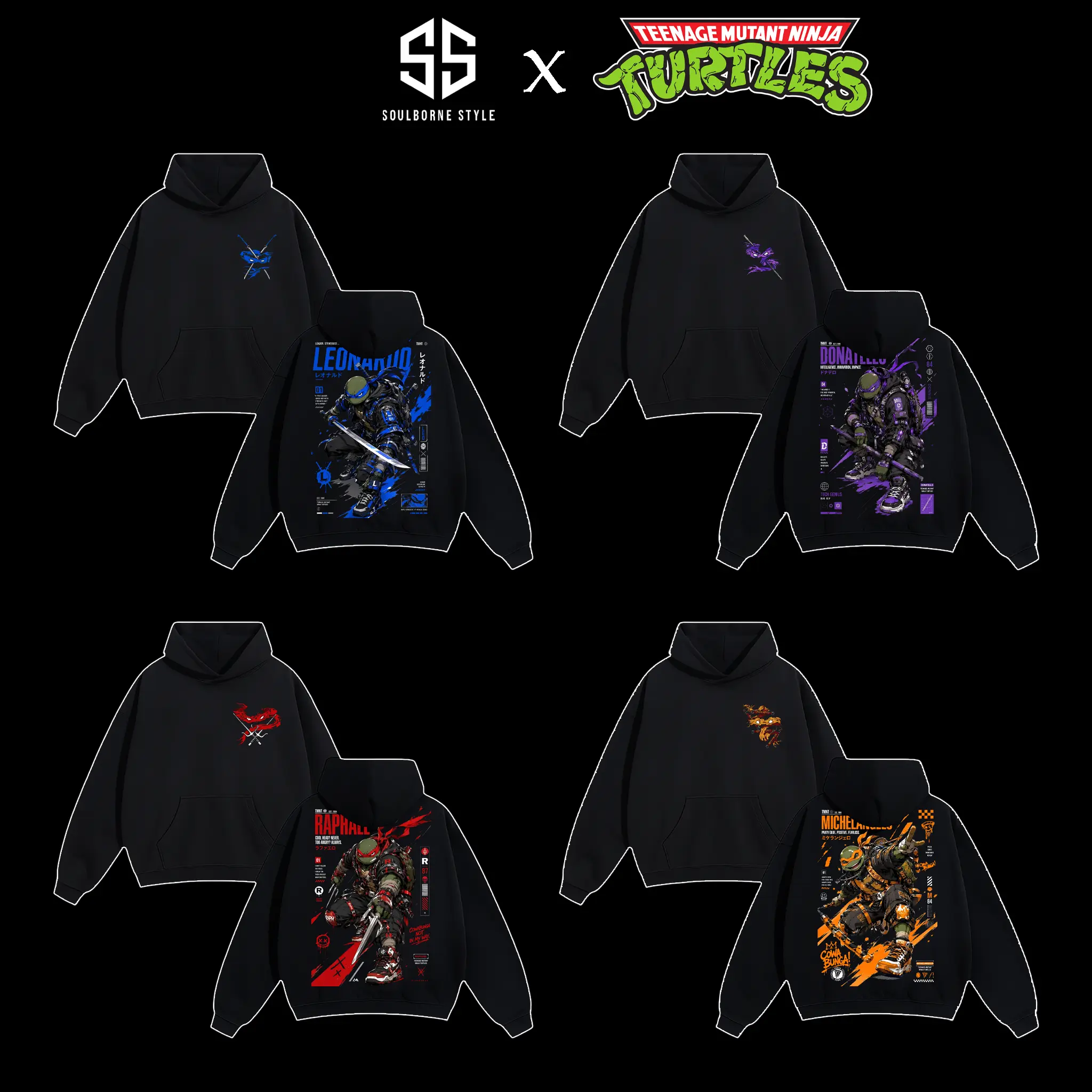 [Soulsborne Style] Teenage Mutant Ninja Turtles Street Vibe Hoodie, Vintage TMNT Graphic Pullover T-shirt, Retro Cartoon Streetwear, Ninja Turtle Fan Apparel, 100% Cotton Unisex Hoodie, Gift for Men & Women Womenswear Casual