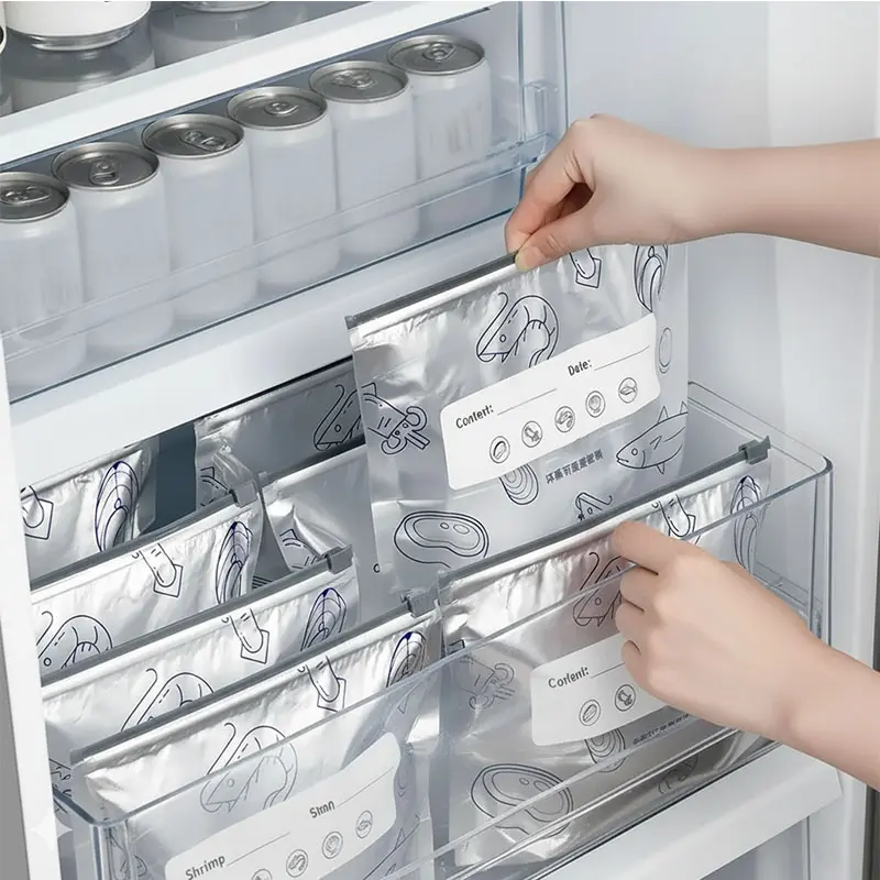 【TikTokShopBlackFriday】New reusable upgraded thickened upright aluminum foil sealing storage bags, with labels and zipper locks, suitable for washable kitchen items like vegetables, fruits, and meat, perfect for Thanksgiving, Christmas, and New Year gifts