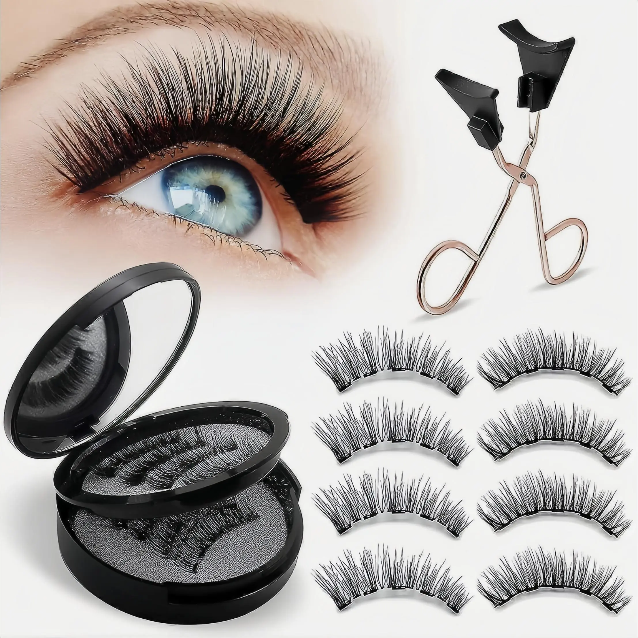 Women's Glue-Free Cosmetic Magnetic Natural False Eyelashes, 4-Pair Reusable Set, Gentle Hypoallergenic for Long-Lasting Look, Factory-Direct (Sports & Outdoor Accessories Compatibility Note)