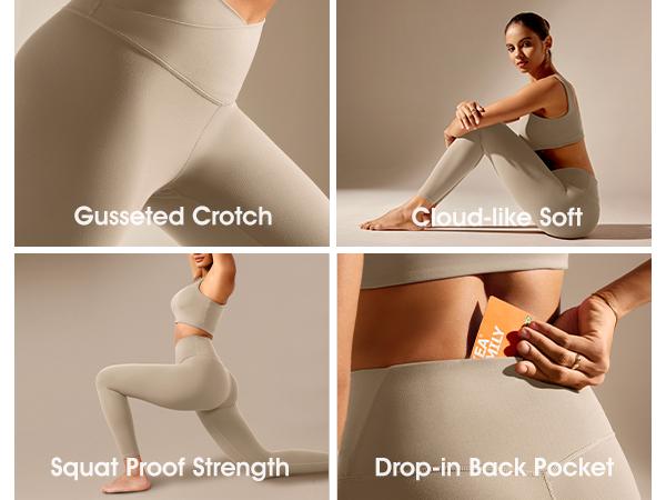 ODODOS ODCLOUD Crossover 7/8 Leggings with Back Pocket for Women, 25" / 28“ Buttery Soft V Cross Wasit Lounge Yoga Pants