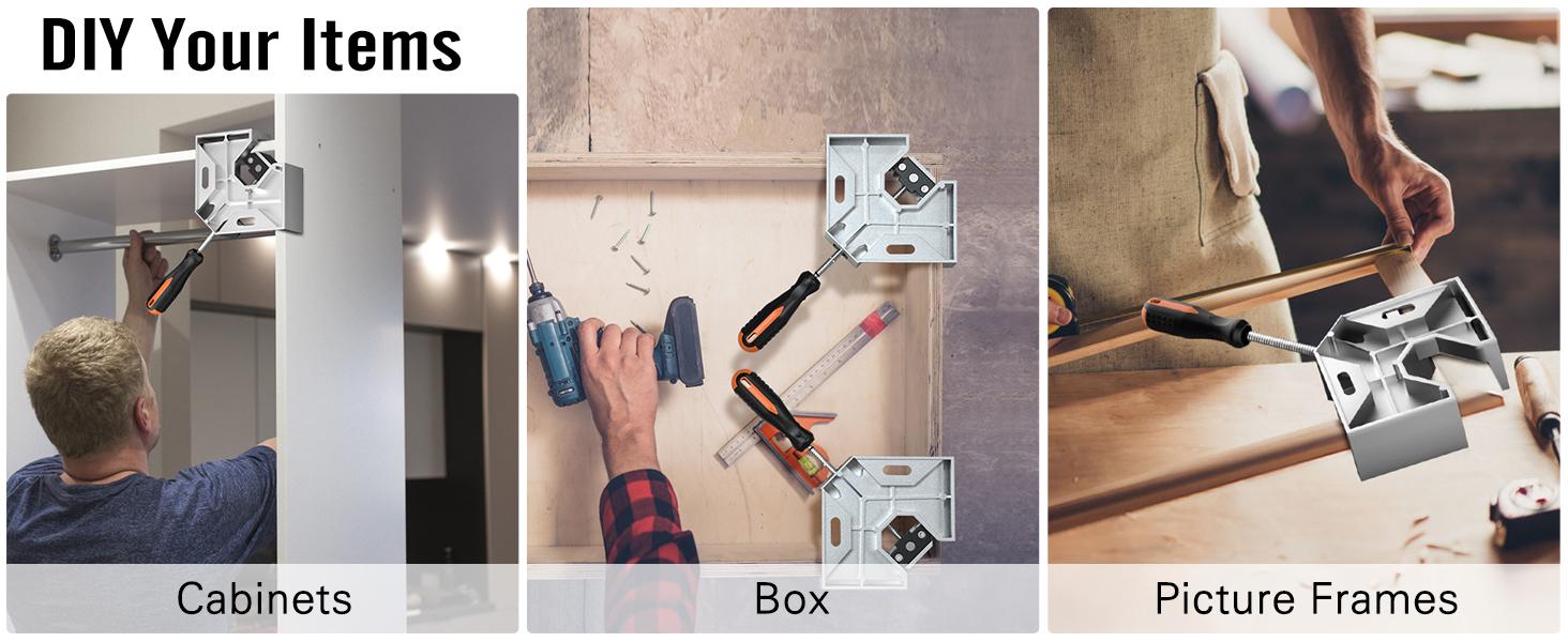 Right Angle Clamp 4 PACK Single Handle 90° Aluminum Alloy Corner Clamp for Woodworking Adjustable Swing Jaw Tools Photo Frame Vise Holder Gifts for Men Dad