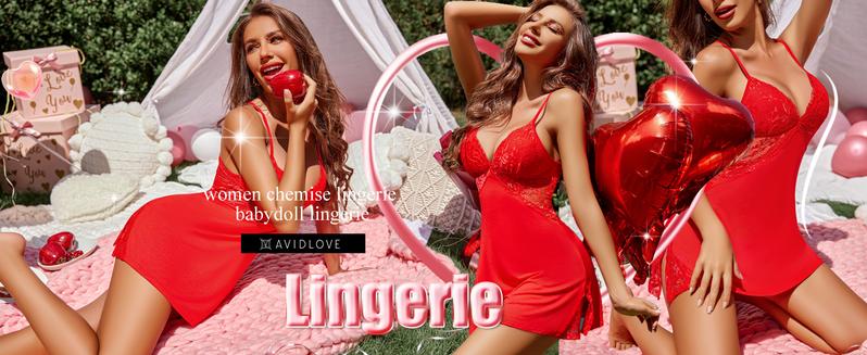 Avidlove Christmas Lingerie Women Lace Chemise Holiday Sleepwear Nightgown Bodysuit