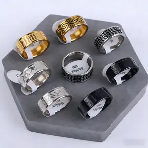 10 Pieces Per Pack Of Retro And Fashionable Engraved Pattern Multi-color Oil-drippingStainless Steel Rings, Suitable For Men's Daily Work, Travel, Jewelry And Party Wear.