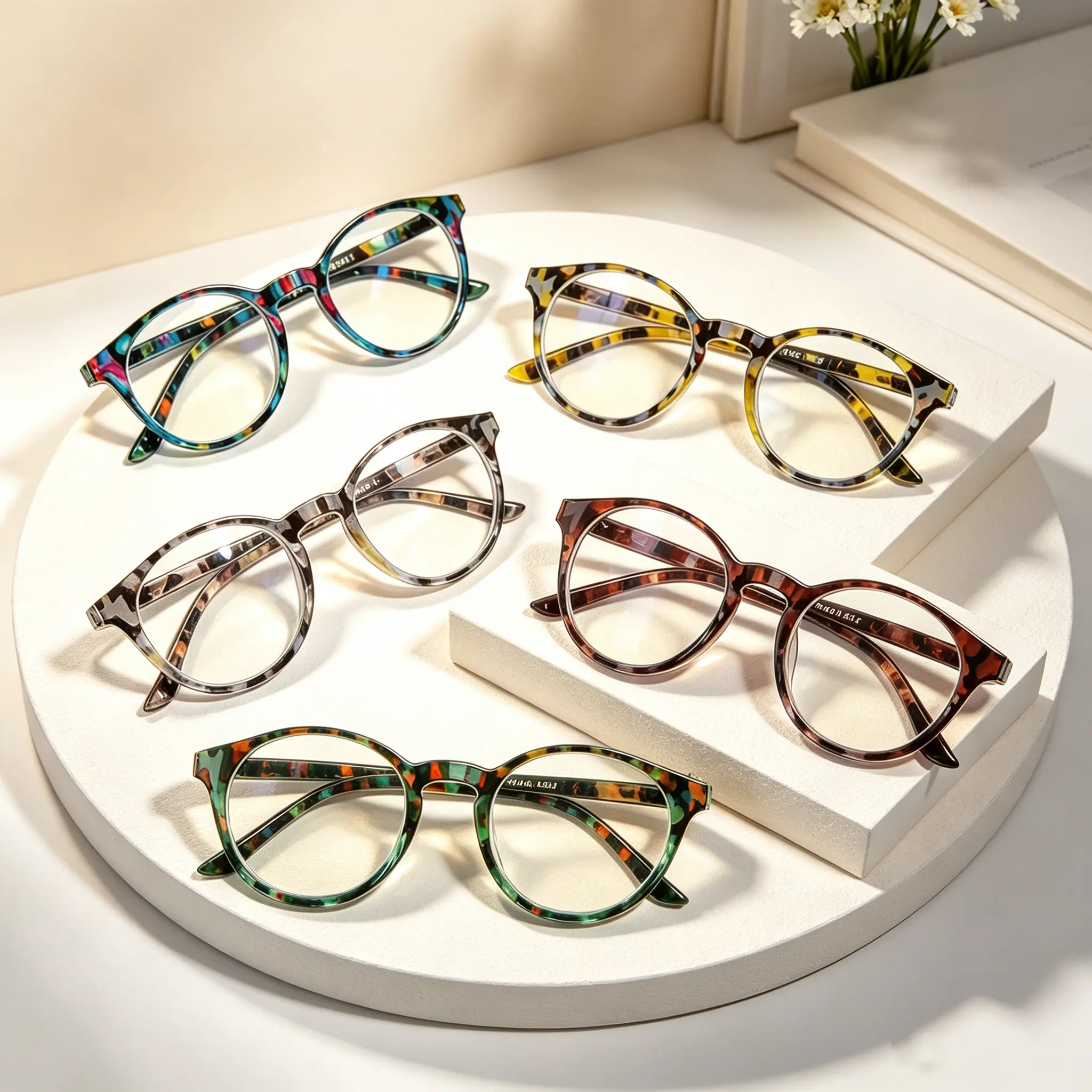 Pack of 5 Ultra-Light Full Rim Plastic Reading Glasses with Blue Light Blocking Resin Lens (+0.0 to +6.0), for Seniors, Home & Office Use, Ideal Holiday Gift