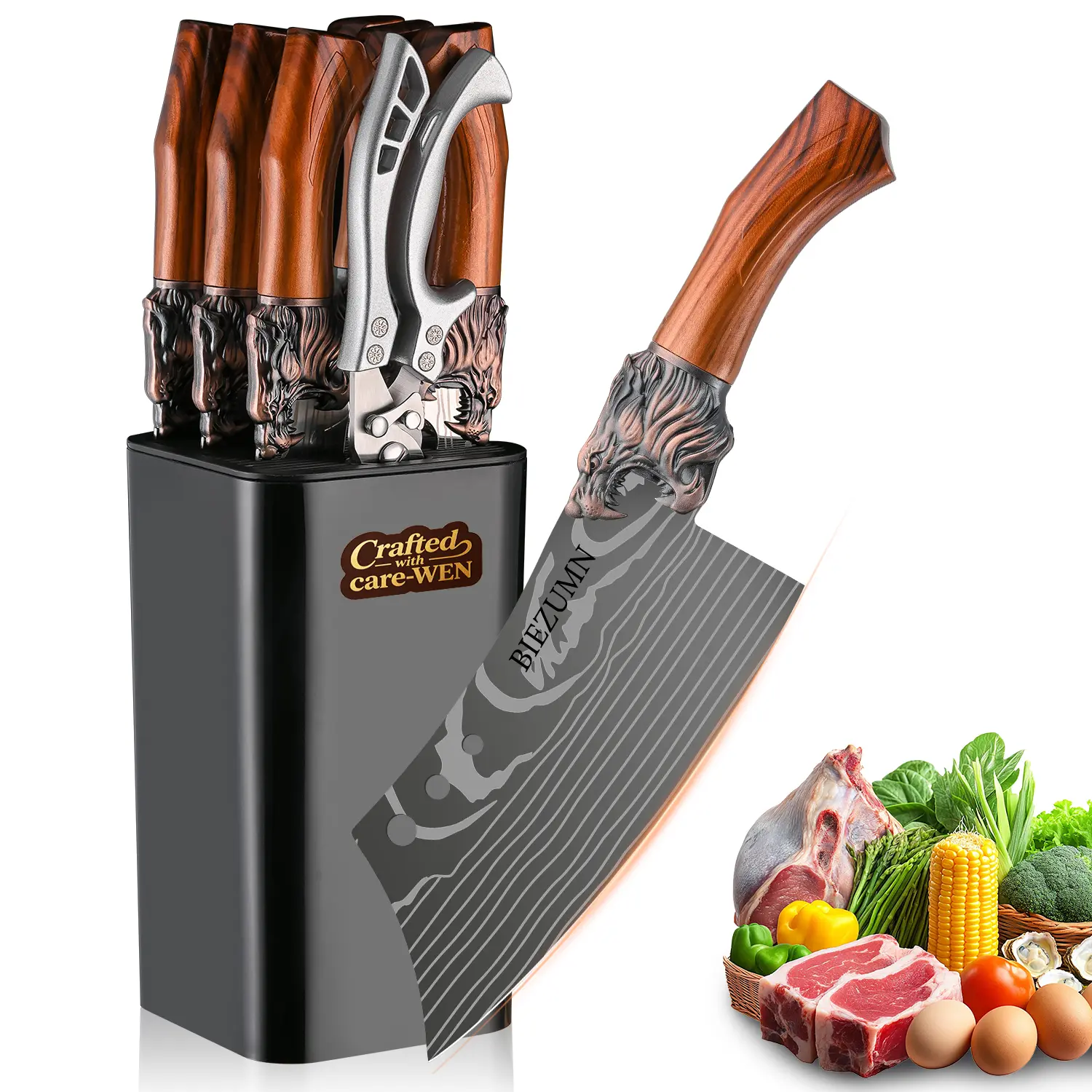 7-piece set | Professional kitchen knife set | High-quality Damascus chef knife | Thickened stainless steel blade | Non-slip handle | Essential kitchen knife set home |
