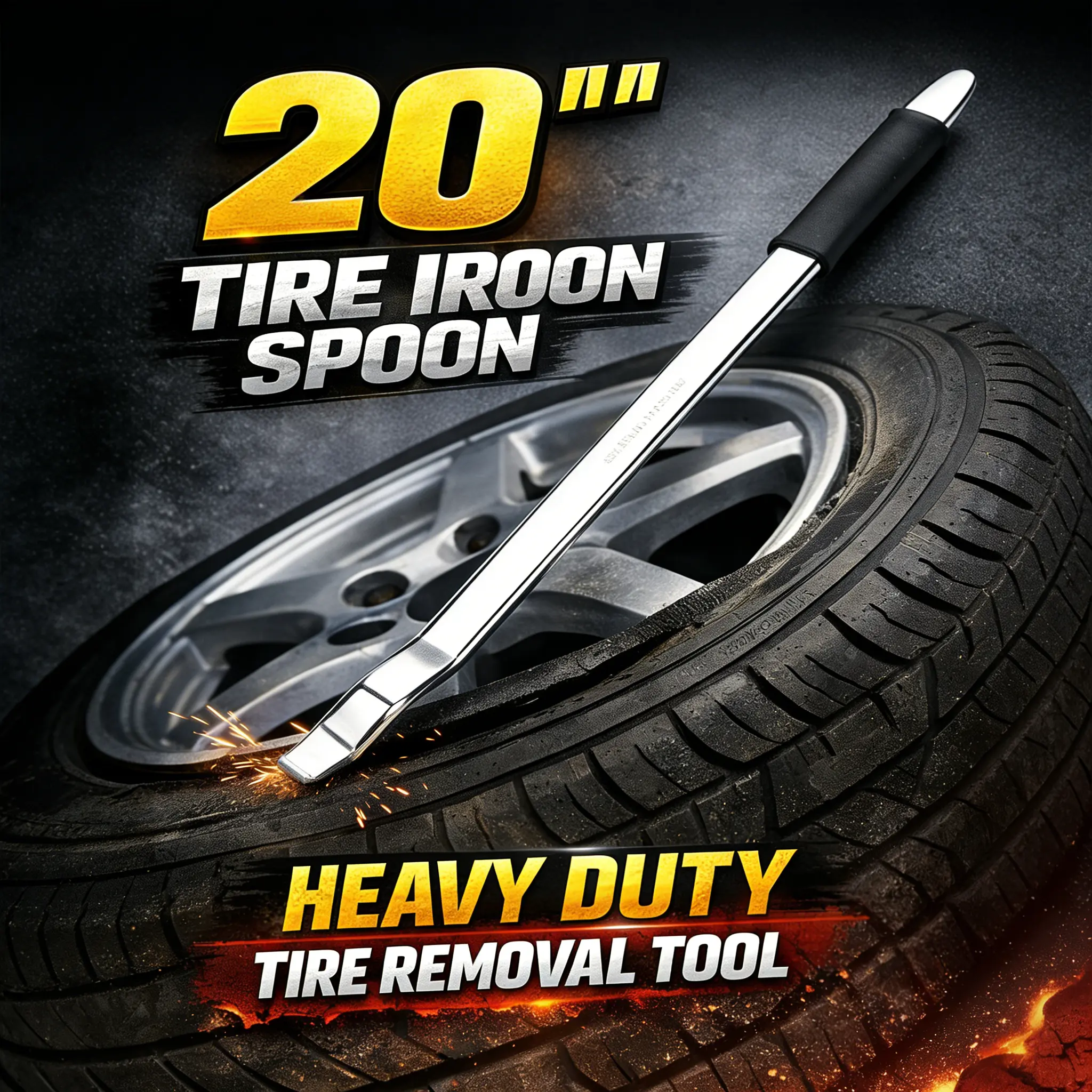 20" Heavy Duty Tire Iron Spoon – Bead Lifting Tire Mount & Demount Tool with Rubber Grip, Tire Lever for Car Truck Motorcycle Tire Changing