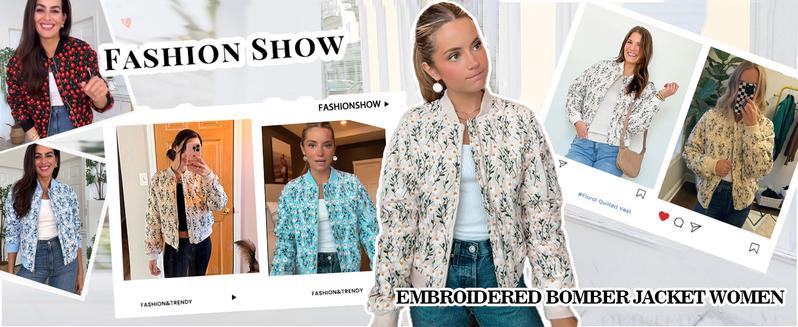 UANEO Women's Embroidered Daisy Cropped Bomber Jacket - Quilted Puffer Coat with Zipper Closure & Side Pockets - Casual Cotton Outerwear UANEO Women's Embroidered Daisy Cropped Bomber Jacket - Quilted Puffer Coat with Zipper Closure & Side Pockets - Casual Cotton Outerwear