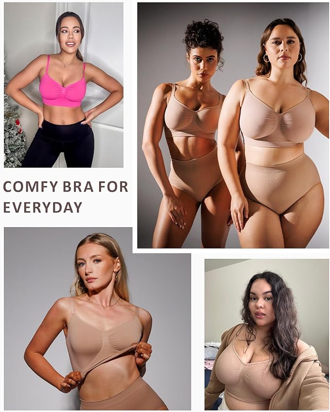 FeelinGirl Women's Wireless Bra Comfort Bralettes No Underwire Unlined Cami Bra Seamless Tshirt Bras Sports Bra Bralette Basic Comfortable Fit Womenswear Everyday Up to 44DD Springtok SpringStatements