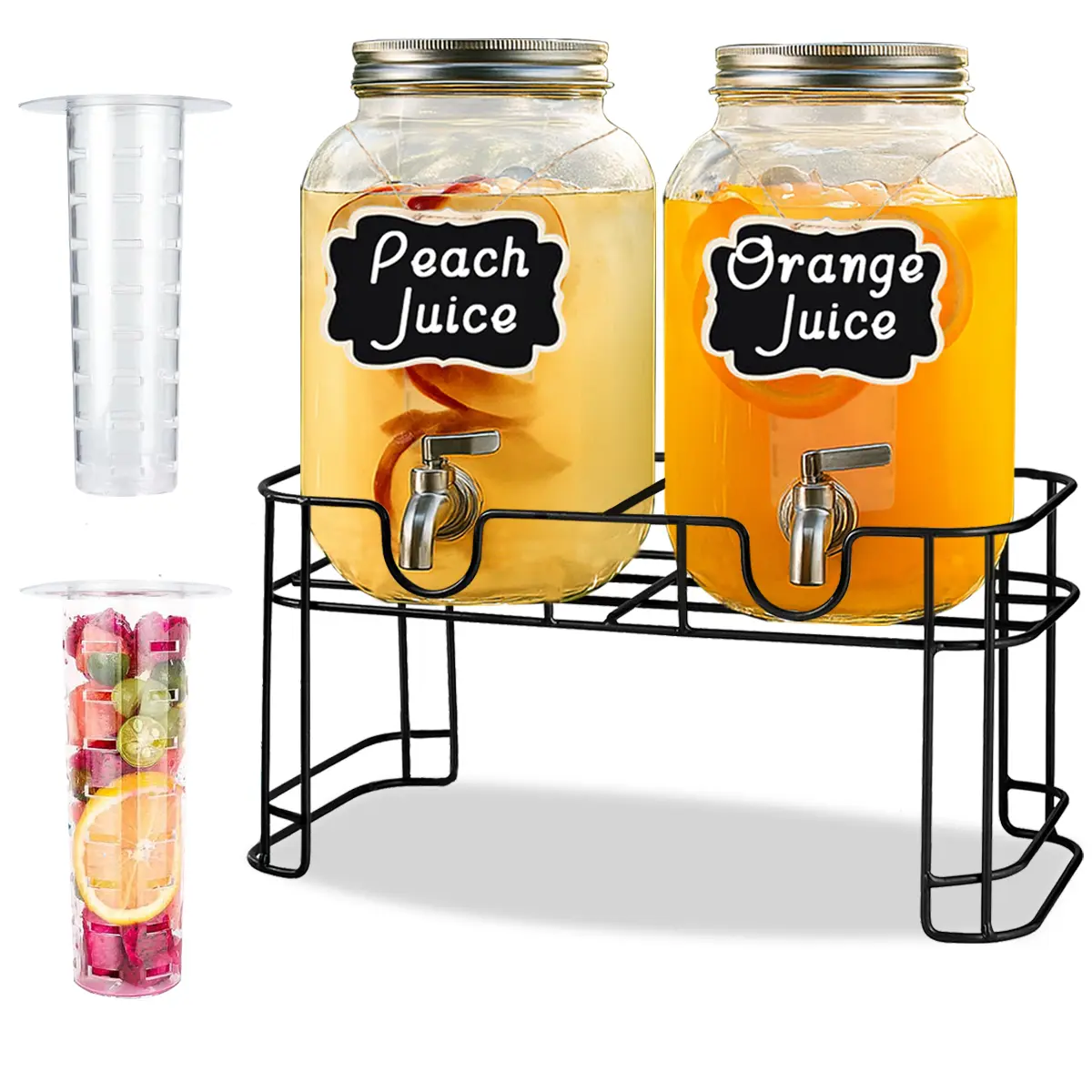 2 Packs 1 Gallon Glass Drink Dispenser with Stainless Steel Tap & Stand, Cold Beverage Dispenser, for Water, Juice, Punch, Lemonade & Parties, Decorative Labels for Home, Parties, Catering - (Cup Not Included),home essentials