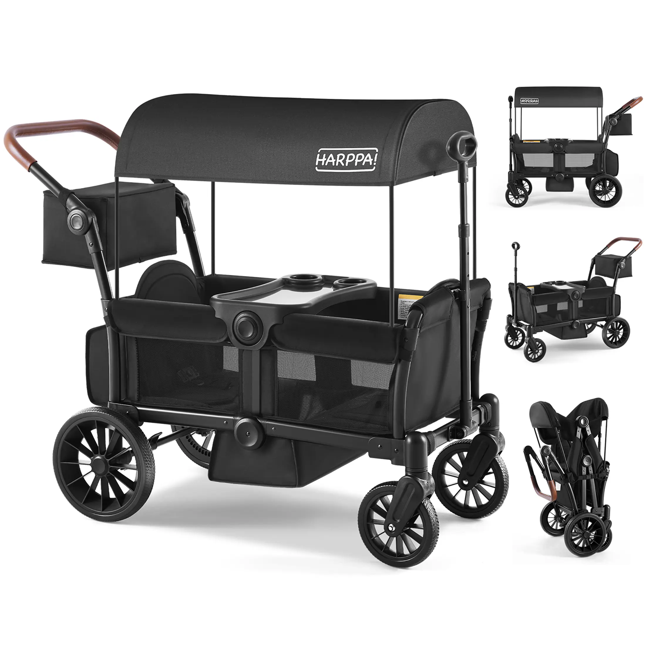 [backtoschool ]HARPPA Baby Stroller Wagon, All-Terrain Wagon Stroller for 2 with Canopy, Foldable 2 Kids Stroller, Wagon for Outdoor & Beach, Adjustable Handlebar, Parent Organizer, Travel System