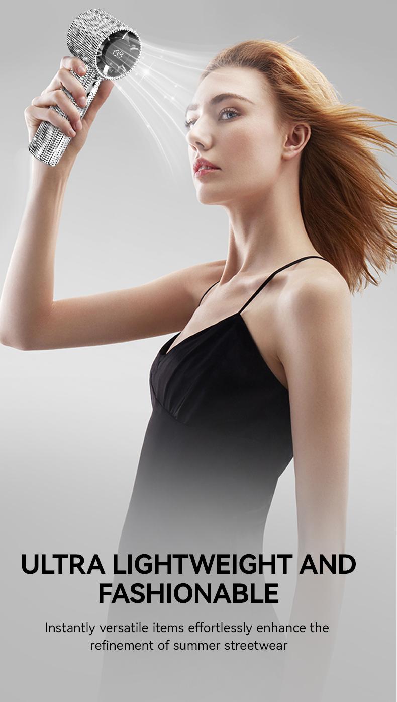 Portable Handheld Turbo Fan - Fashion Full Diamond Rechargeable Personal Battery Operated Mini Small Pocket Mini Fan for Travel/Outdoor/Vacation/Beach/Outdoor Activities