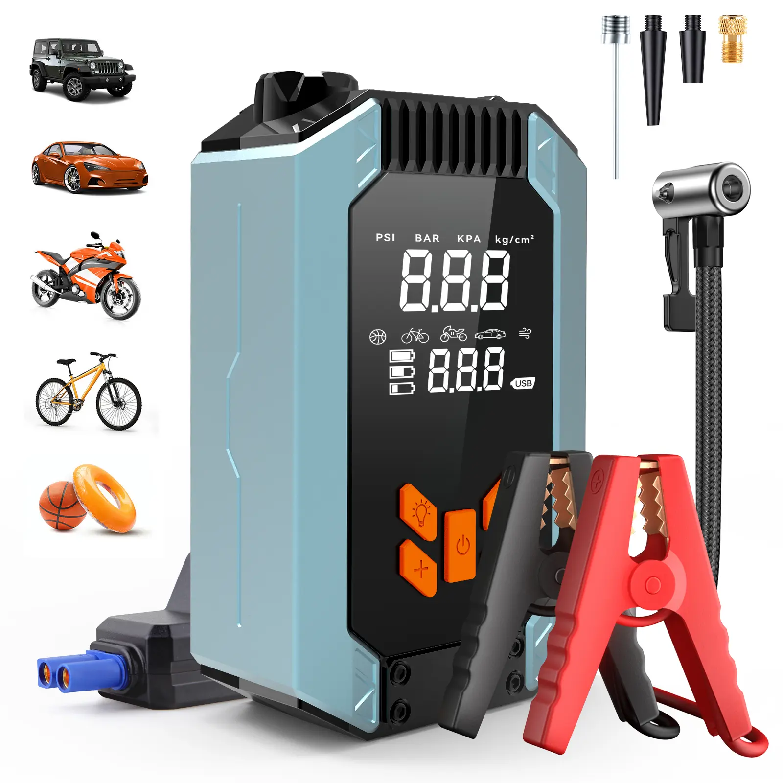 FLOXGINO 4000A Portable Car Jump Starter with Air Compressor, 12V 15000mAh Car Battery Jump Starter with 150PSI Tire Inflator, Power Bank with LED Light, Car Accessories, Vehicle