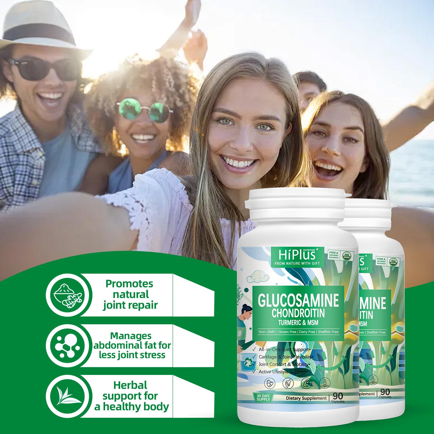 HiPlus Glucosamine Chondroitin MSM and Turmeric Joint Support Supplement for Women & Men with Boswellia & Glucosamine Sulfate 1500 mg - 90 Capsules HiPlus Glucosamine Chondroitin MSM and Turmeric Joint Support Supplement for Women & Men with Boswellia & Glucosamine Sulfate 1500 mg - 90 Capsules