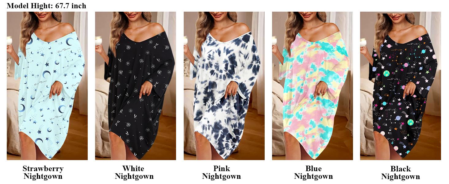 KFUBUO Plus Size Nightgown for Women V-Neck Sleep  Dress Pjs Lounge Short Sleeves Sleepwear With Pocket Fit S-5XL Pajamas Elastic Loungewear Breathable Fabric SpringStatements
