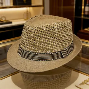 This unisex lightweight straw Panama hat features breathable mesh and a drawstring design, making it perfect for the beach, casual outings, and travel. Suitable for spring/summer wear.