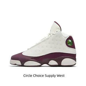 Ivory white and Bordeaux Red Mid-Top Retro Basketball Shoes, Tumbled Leather and Suede Upper