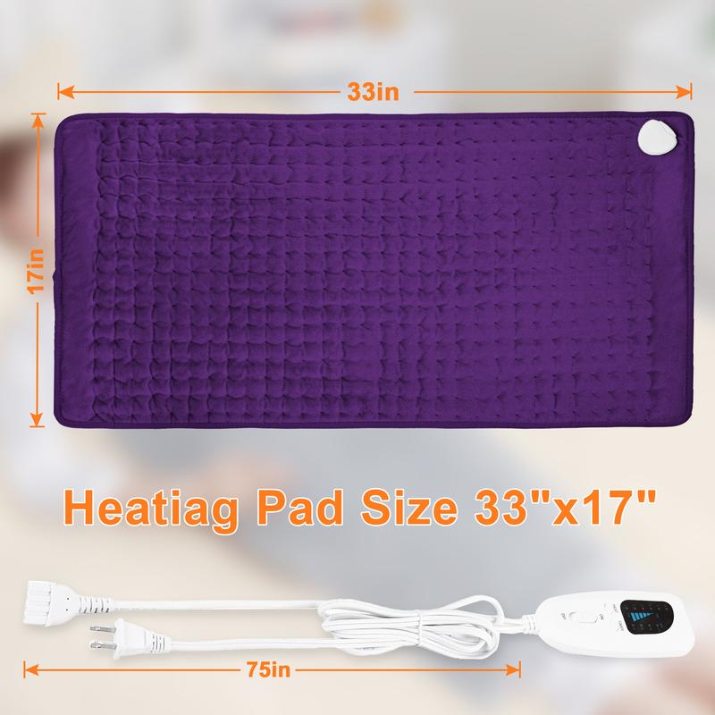 Deepsoon Heating pad, 33in×17in, 24in×12in, 6 temperature levels and 4 time settings, portable, back, neck, shoulders and legs heating, machine washable, perfect holiday gift for men, women, parents, Christmas gift