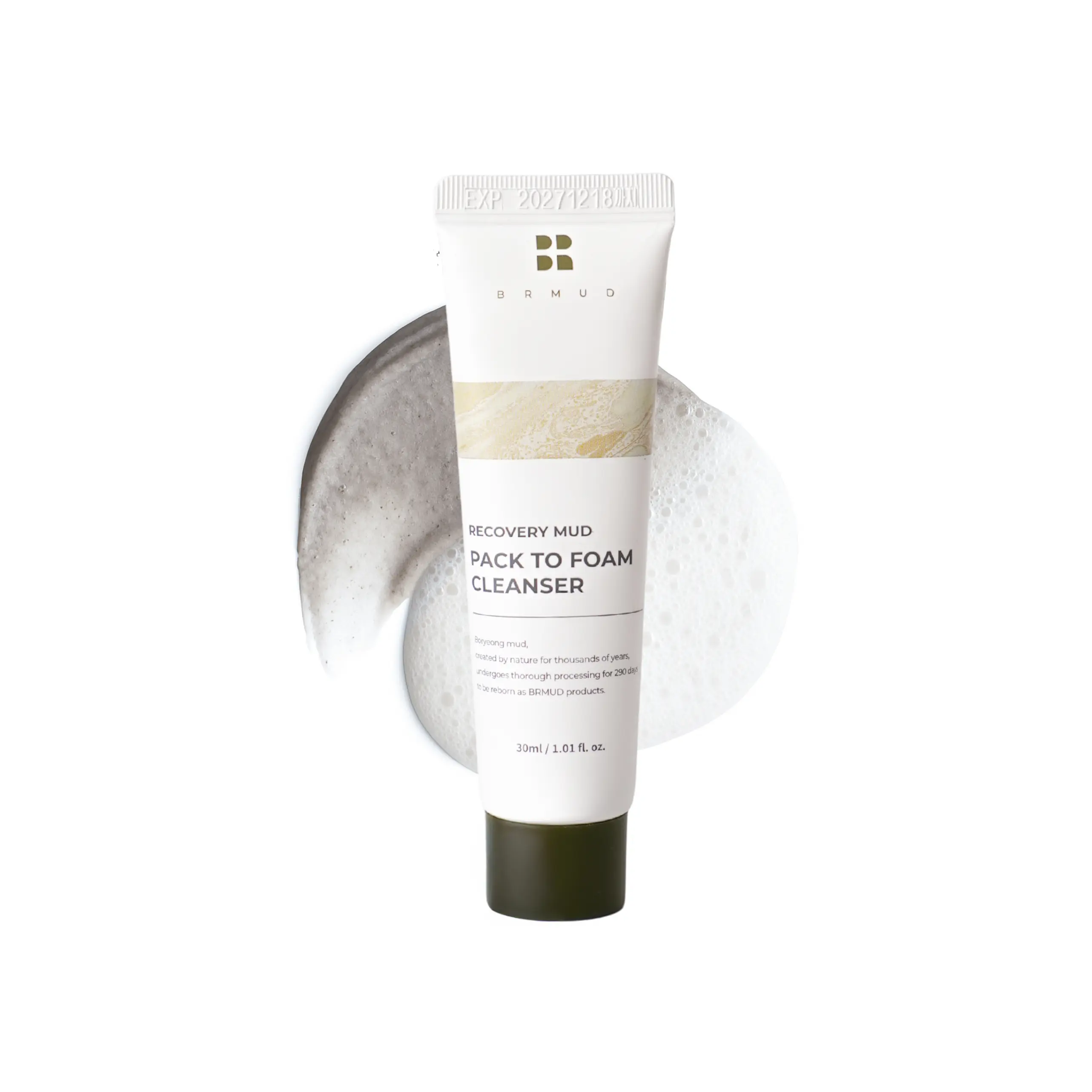 [Official Shop] BRMUD Relief Pack to Foam Facial Wash 30ML Travel Size - Gentle Moisturizer with Hyaluronic Acid, Hydrating, Detoxifying, Pore Care, Deep Cleansing, Nourishing for Oily & All Skin Types, Relaxation Mask