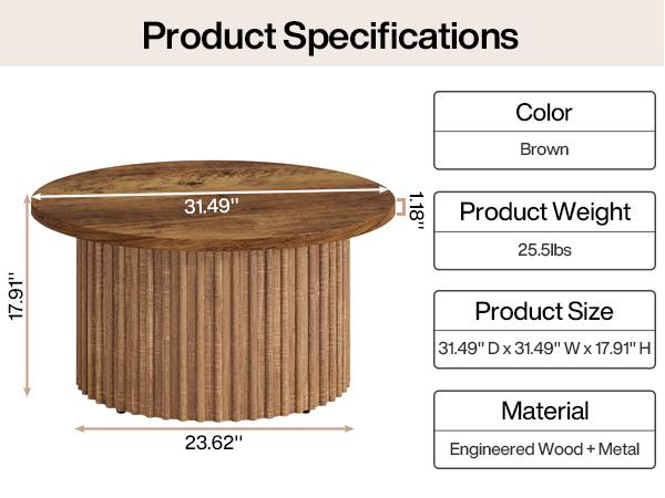 Tribesigns 31.5" Round Coffee Table, Farmhouse Circle Coffee Table with Metal Base, Modern Wood Accent Center Table for Living Room, Home Office