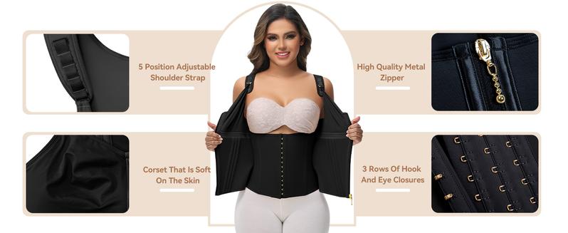 SHAPSHE Waist Shapewear Corset for Women Tummy Control Sport Workout Body Shaper Vest for Women Gym Zipper and Hooks