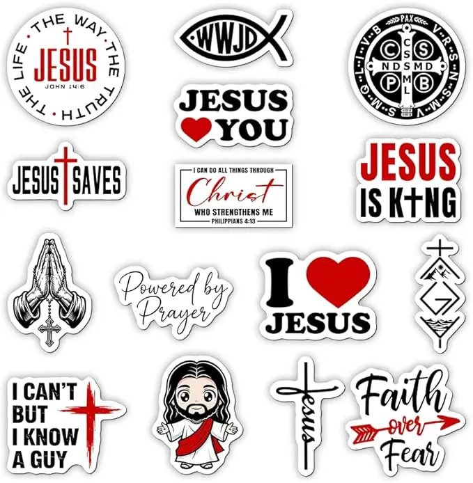 15 PCS – Jesus Faith Over Fear Benedict Medal Catholic Religious Vinyl Decals Pack, Bible Verse Laptop Water Bottle Phone Stickers Christian Gifts